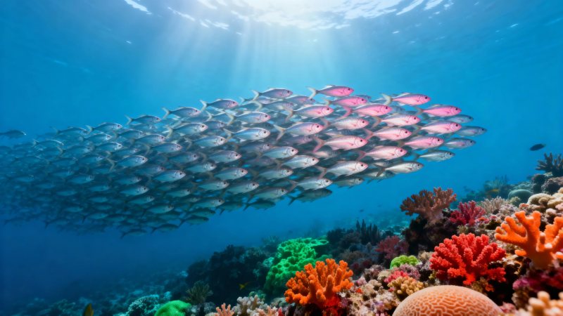 鱼群游弋珊瑚海图片