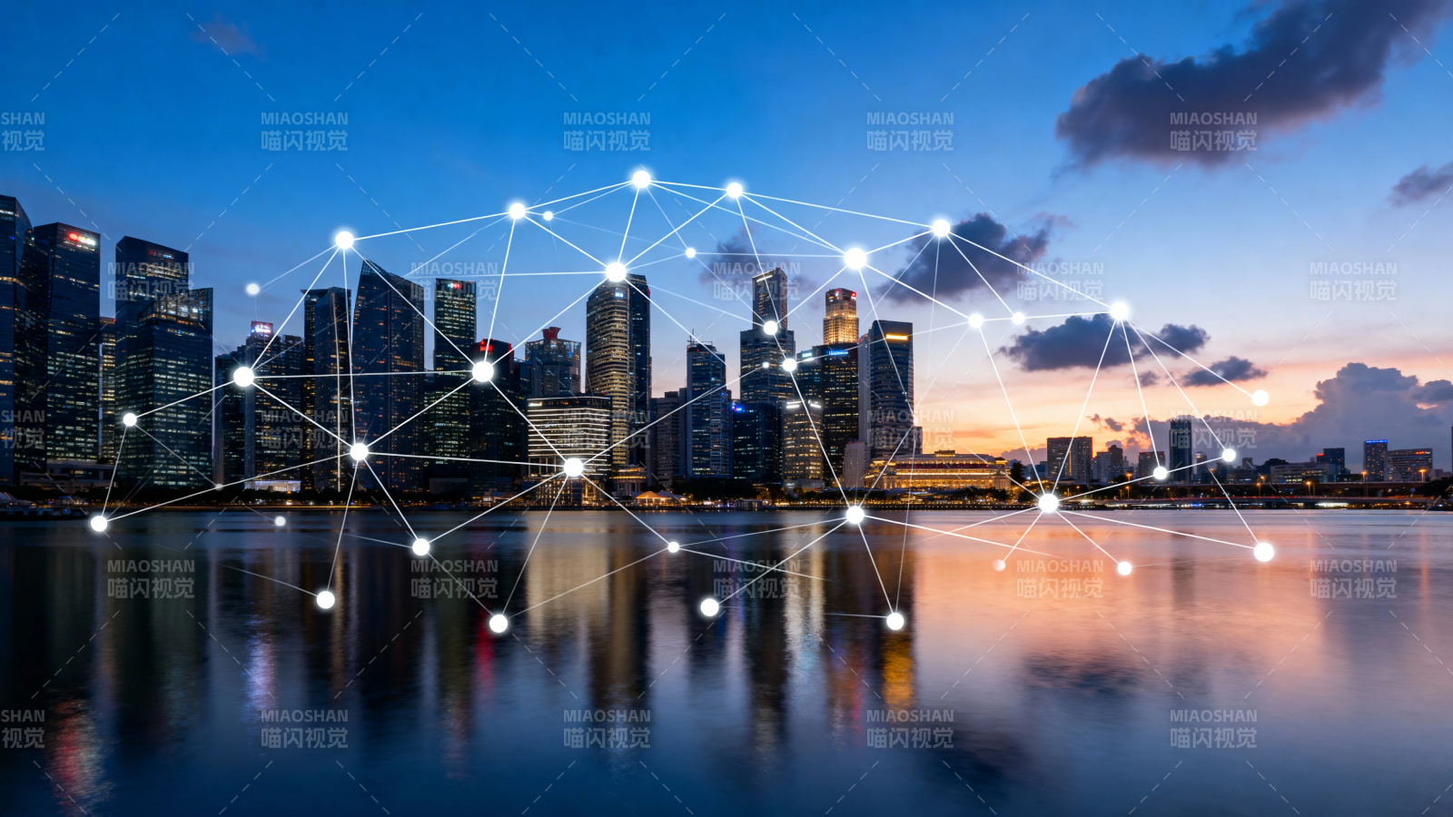 城市夜景与网络连接图图片