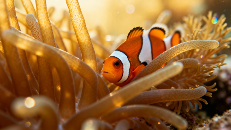 小丑鱼藏身海葵中图片