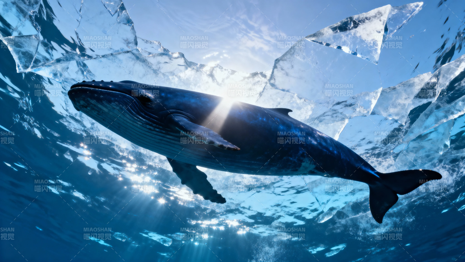 冰海鲸影 阳光穿透碎冰图片
