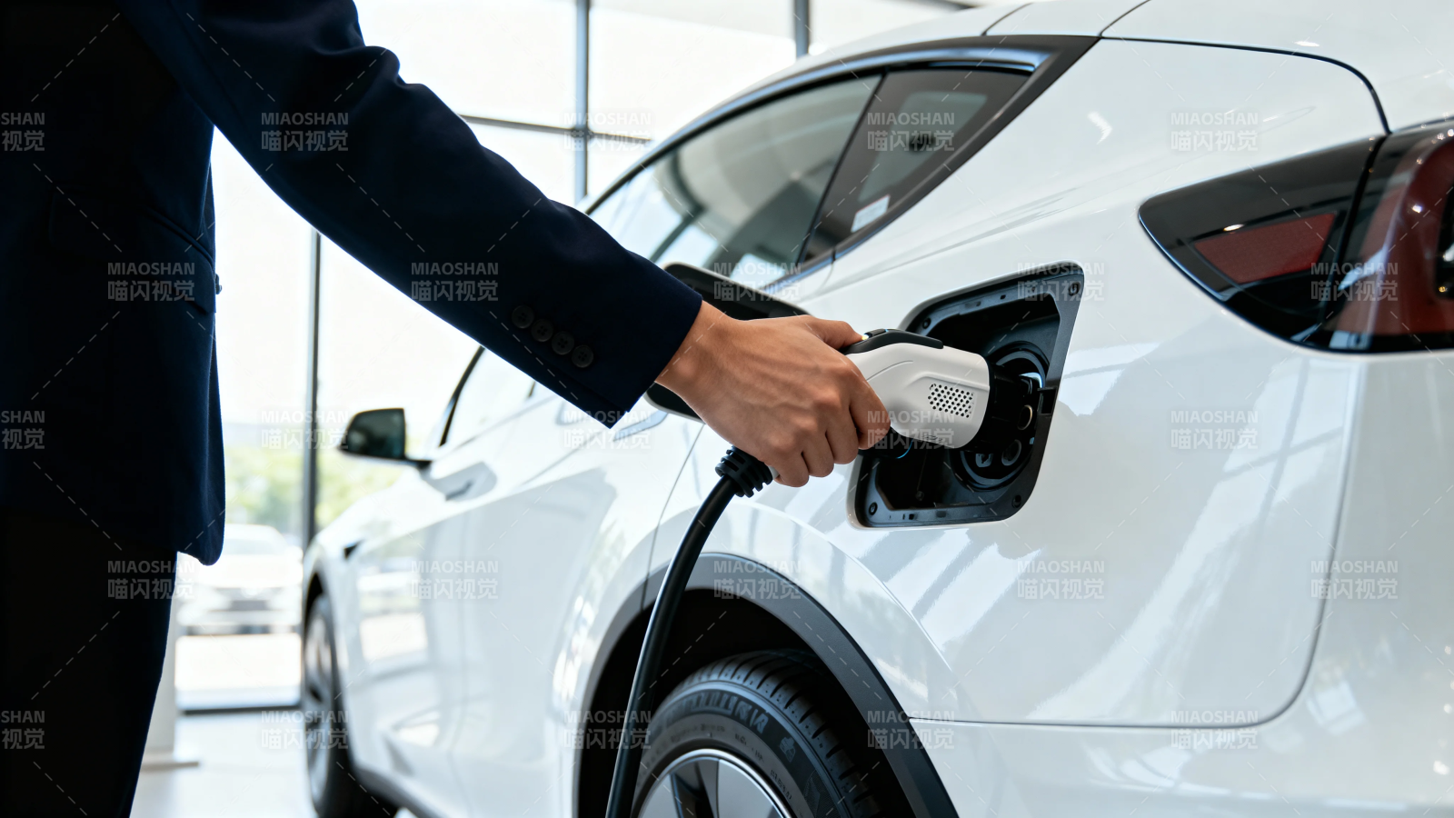 电动车充电中 商务人士操作图片