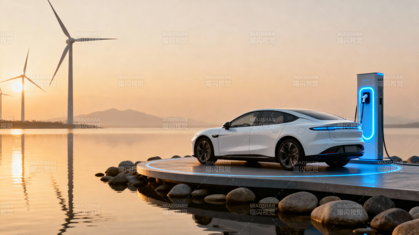 风电湖畔 电车充电静美时图片