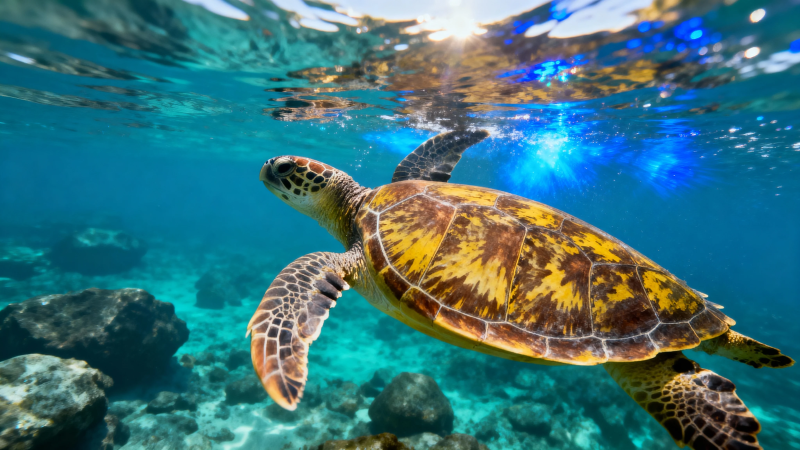 海龟悠游碧蓝海底世界图片