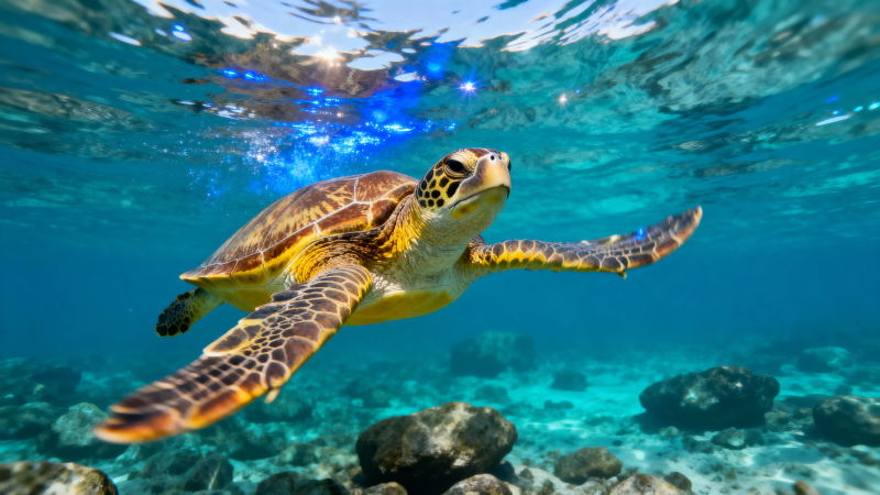 海龟悠游碧蓝海底世界图片