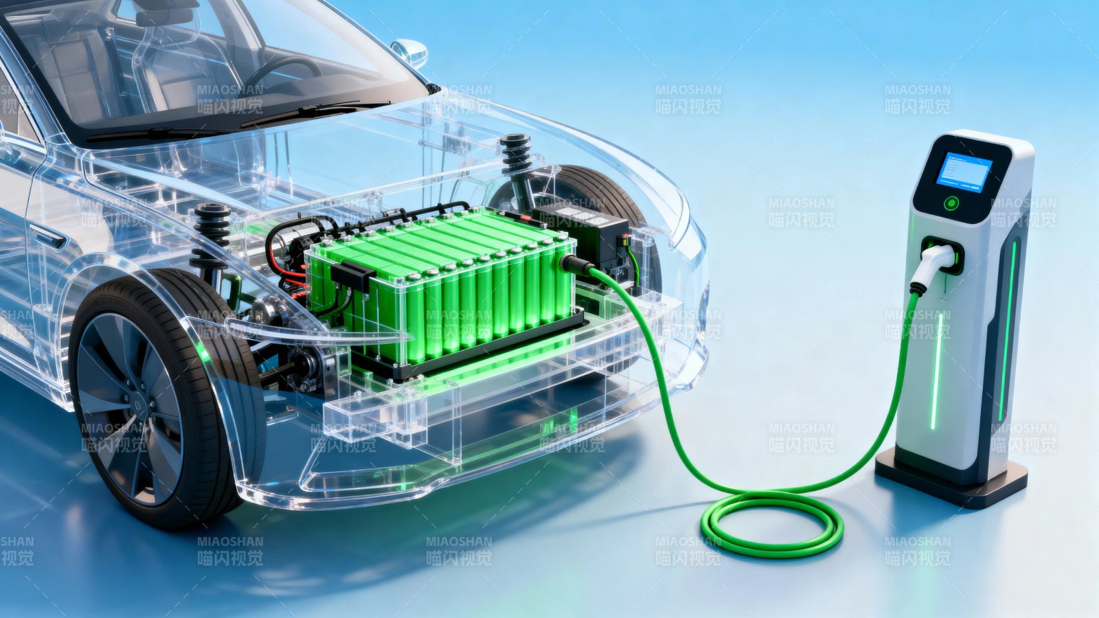 电动车充电中 透明车身显电池图片