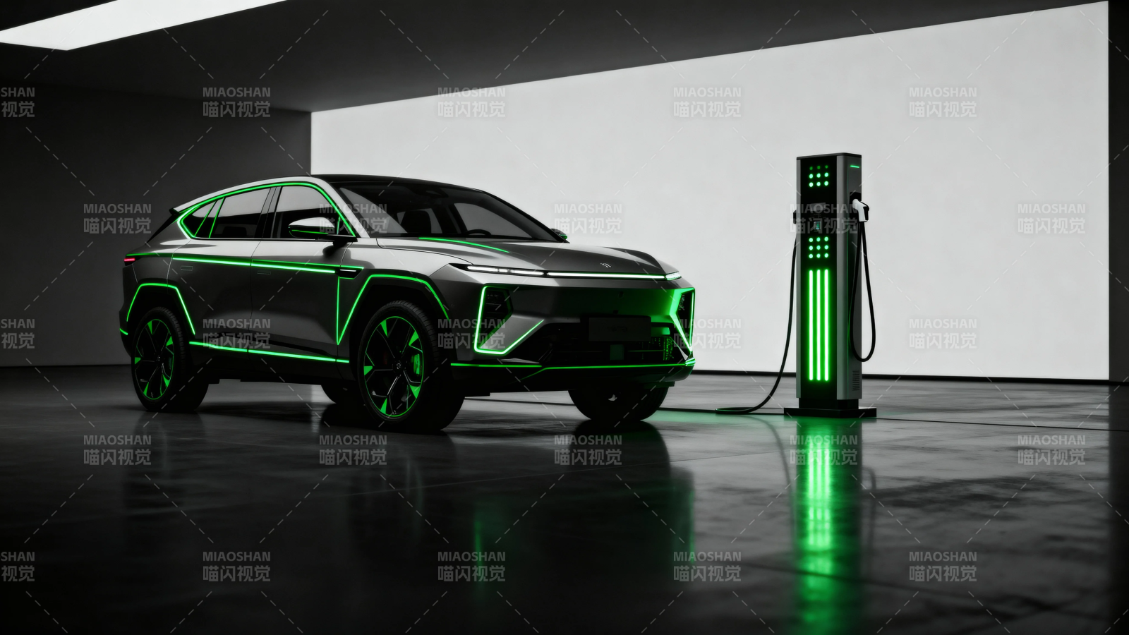 绿光电动车充电中图片