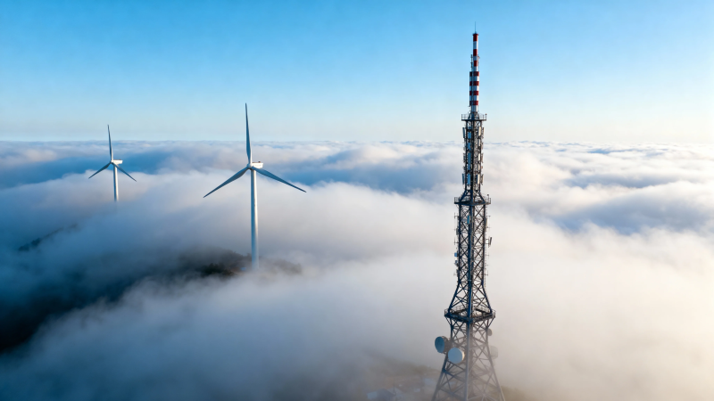 云海之上 风车与信号塔图片