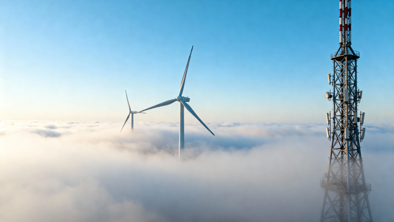 云海之上 风车与信号塔图片