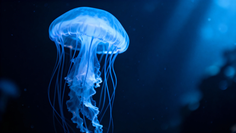 蓝光水母 深海幽梦图片