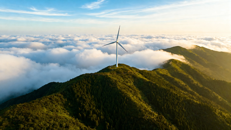 云海之巅 风车矗立图片