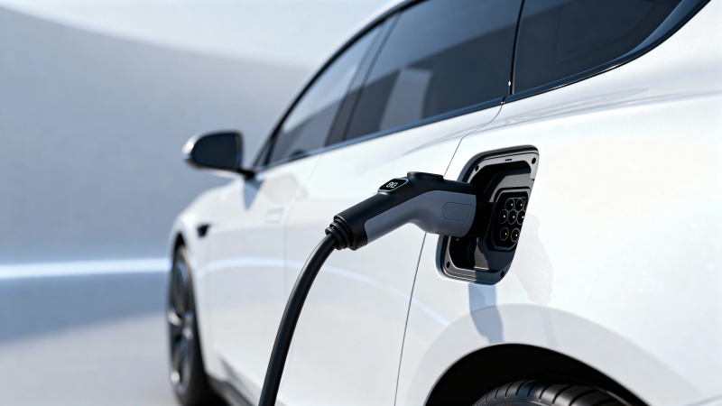 白色电动车充电中图片