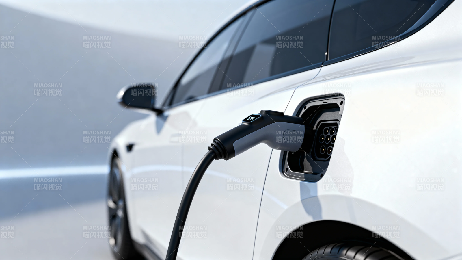 白色电动车充电中图片