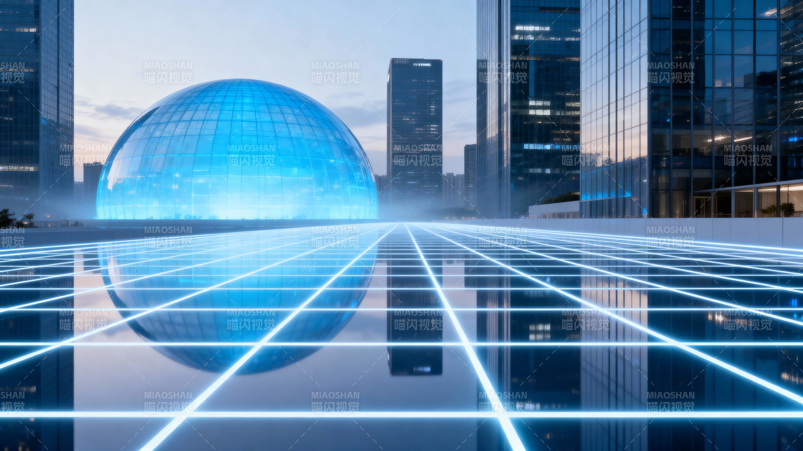 未来都市 蓝光网格 sphere图片