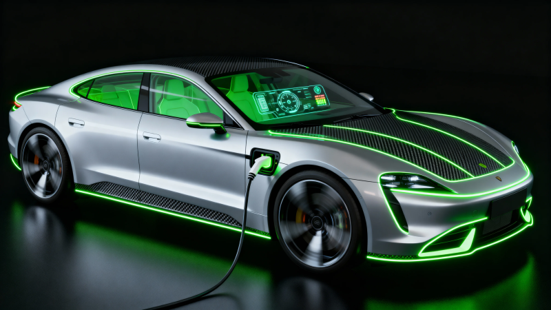 绿光电动跑车充电中图片