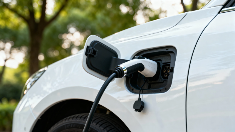 电动车充电中 绿意盎然背景图片