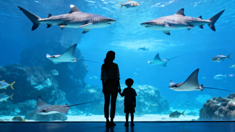 母子观鲨 海底奇境共赏图片