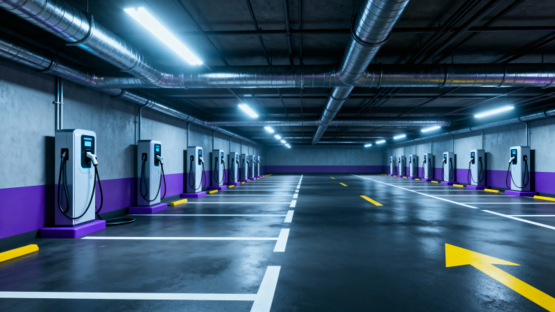 地下车库充电桩整齐排列图片