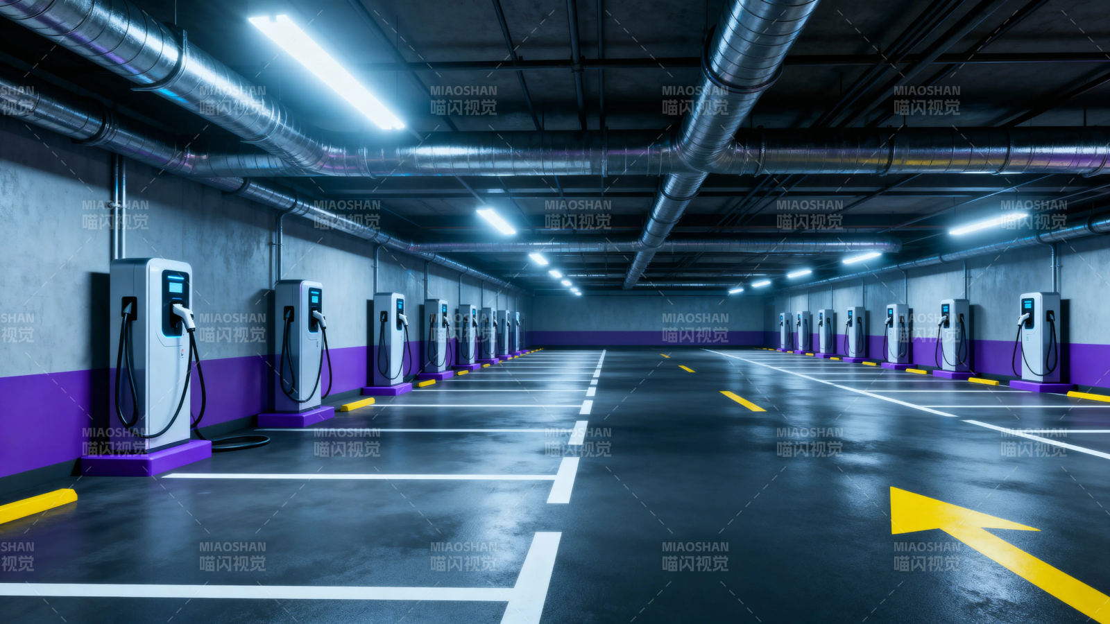 地下车库充电桩整齐排列图片