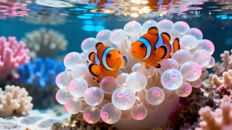 小丑鱼与气泡珊瑚共舞图片