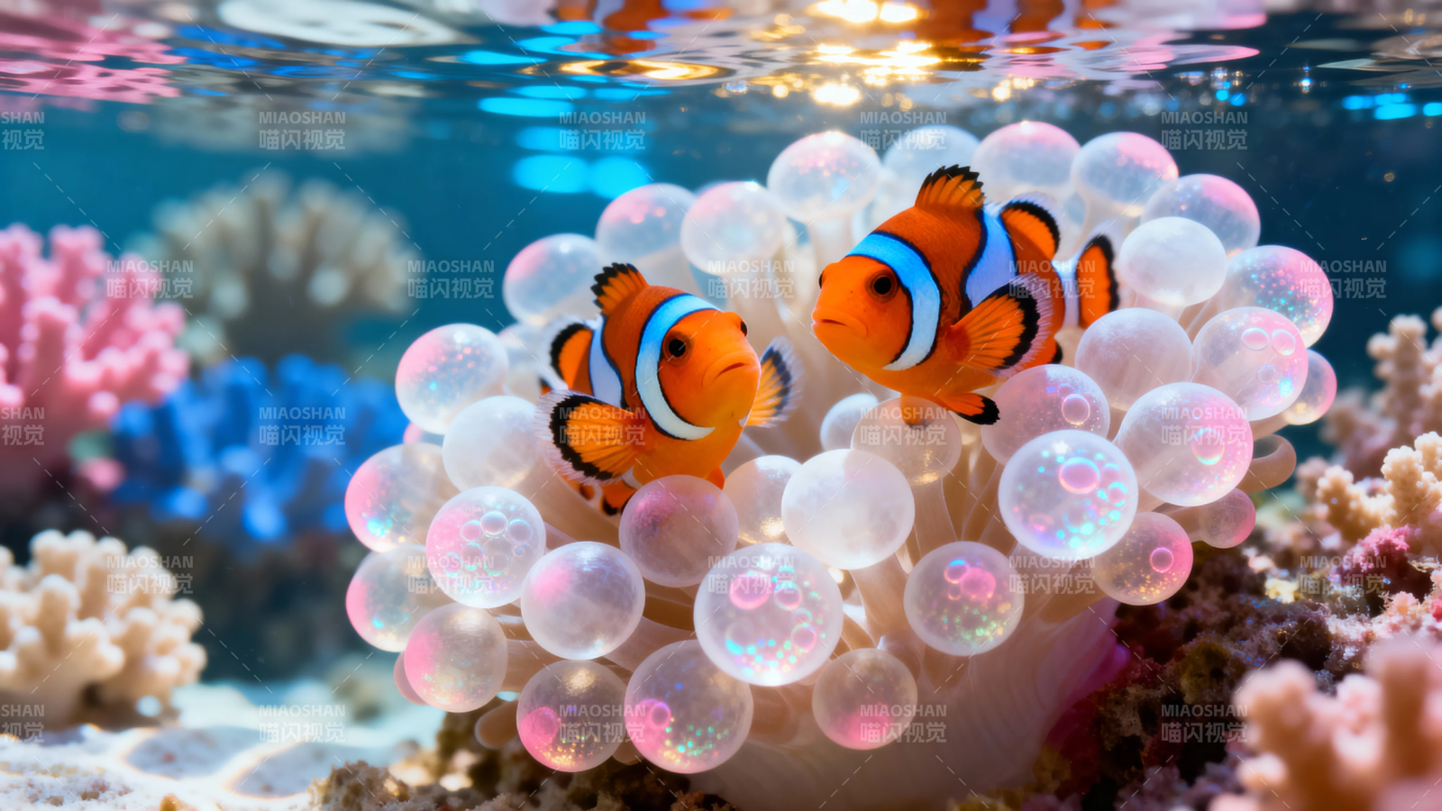 小丑鱼与气泡珊瑚共舞图片