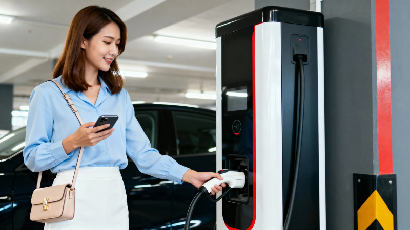 女子充电时看手机图片