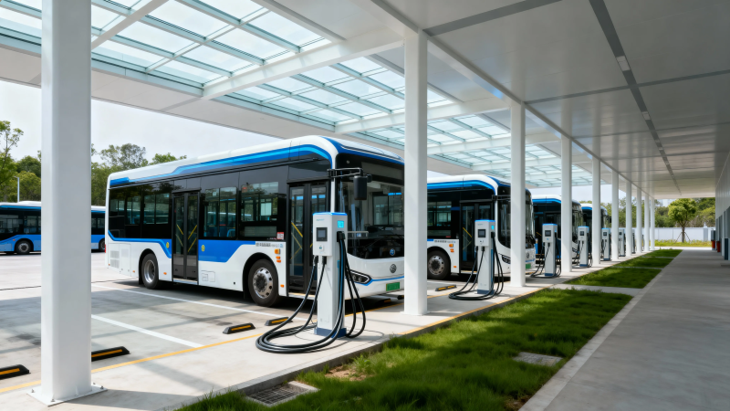 电动公交充电站全景图片