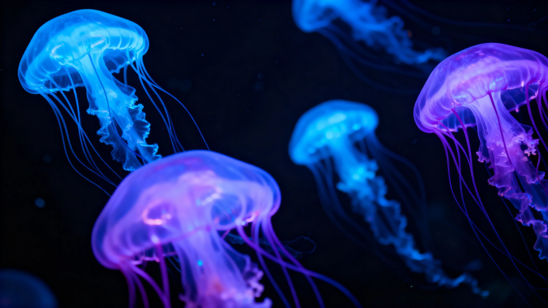 梦幻水母 蓝紫光影之舞图片