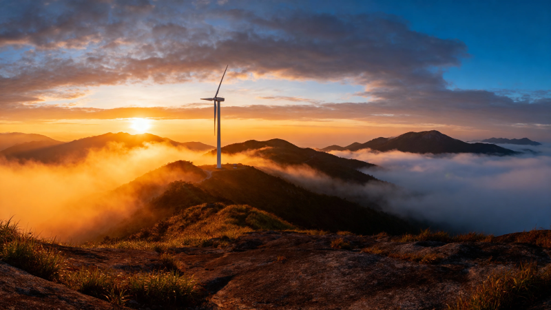 云海日出 风车立山巅图片