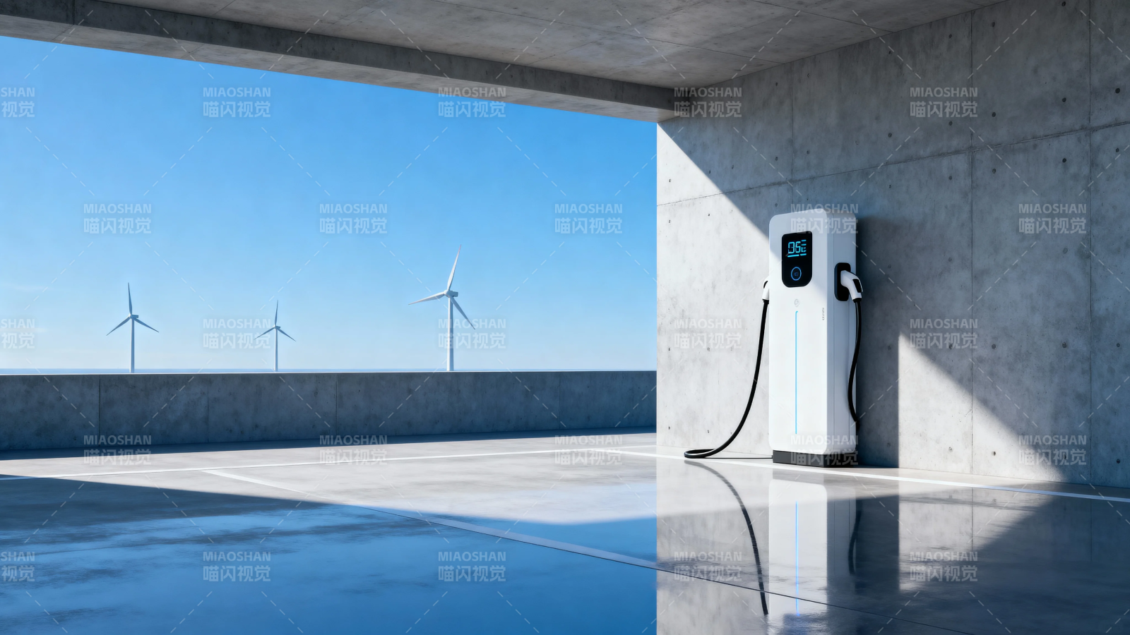 风电旁的电动车充电站图片