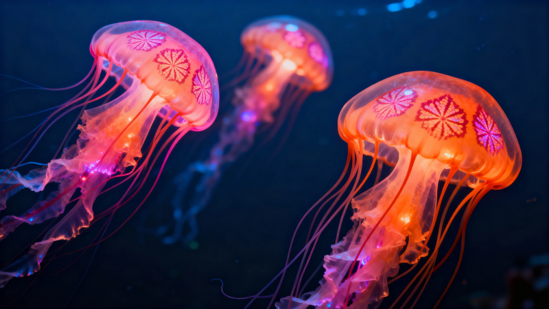 深海荧光水母舞图片