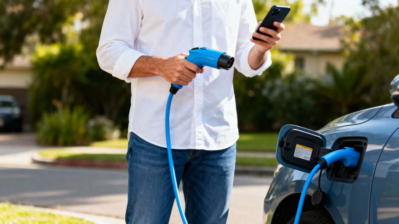 男子充电时看手机图片