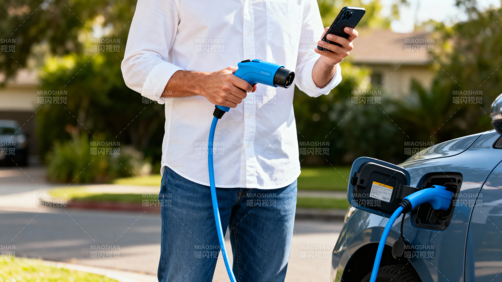 男子充电时看手机图片