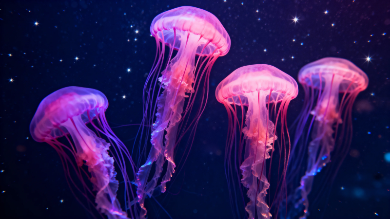 星空下的粉紫水母舞图片