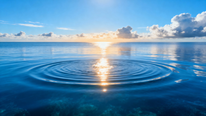 海平线涟漪映夕阳图片