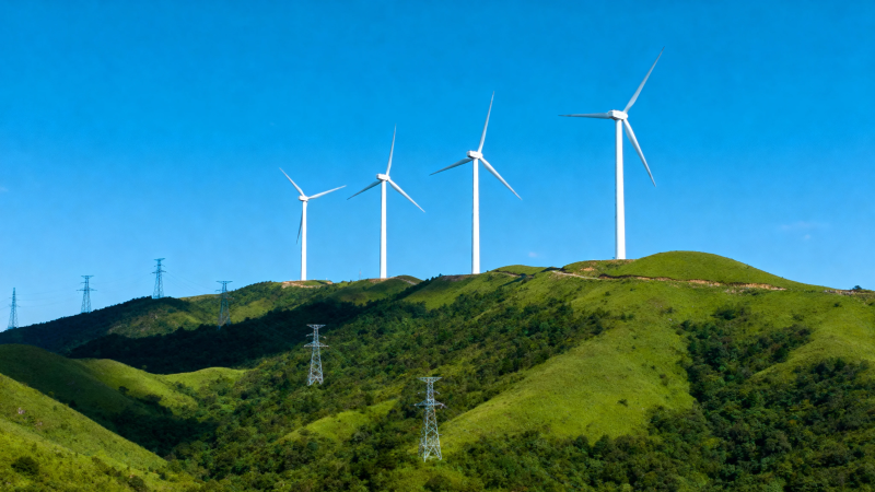 青山风电场 蓝天映绿坡图片