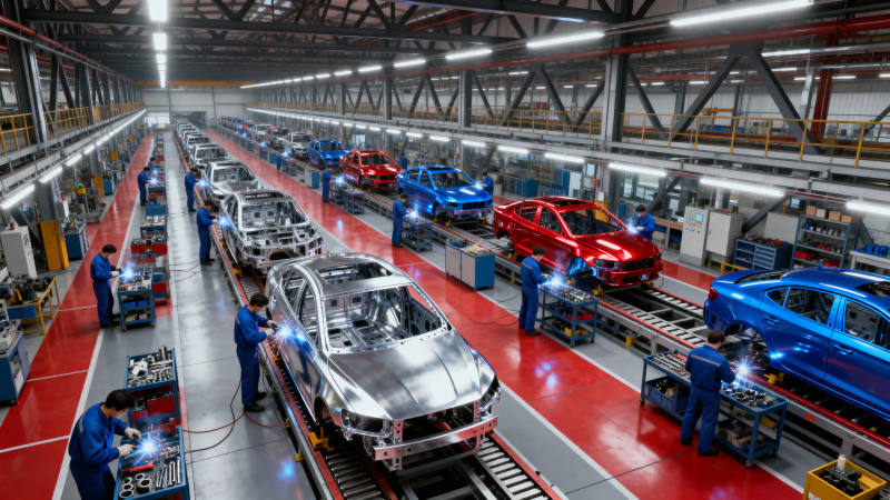 汽车生产线繁忙作业中图片