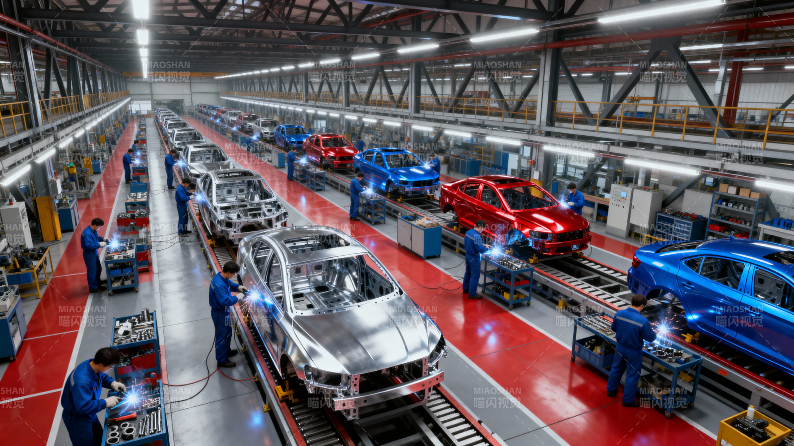 汽车生产线繁忙作业中图片