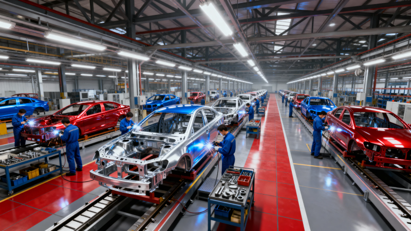 汽车生产线繁忙作业中图片