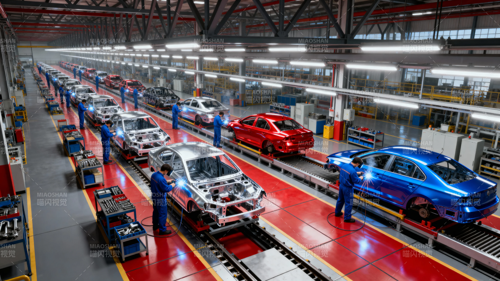 汽车生产线繁忙作业中图片