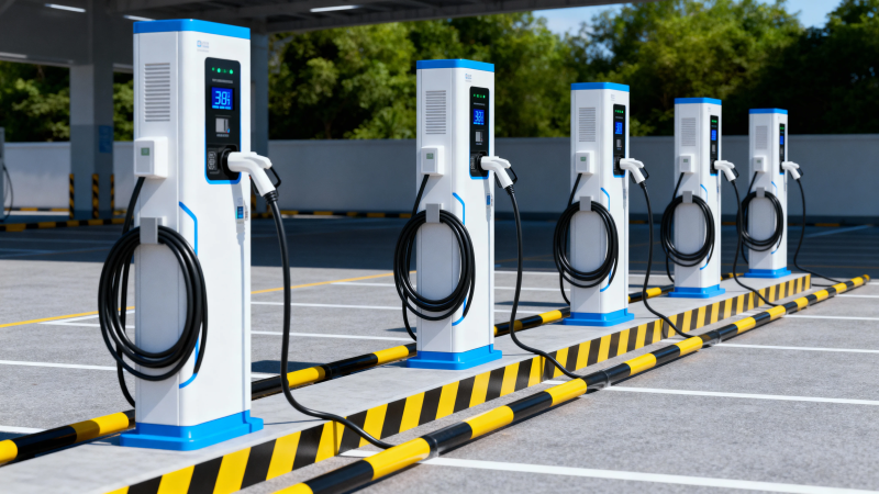 电动车充电站一排整齐排列图片