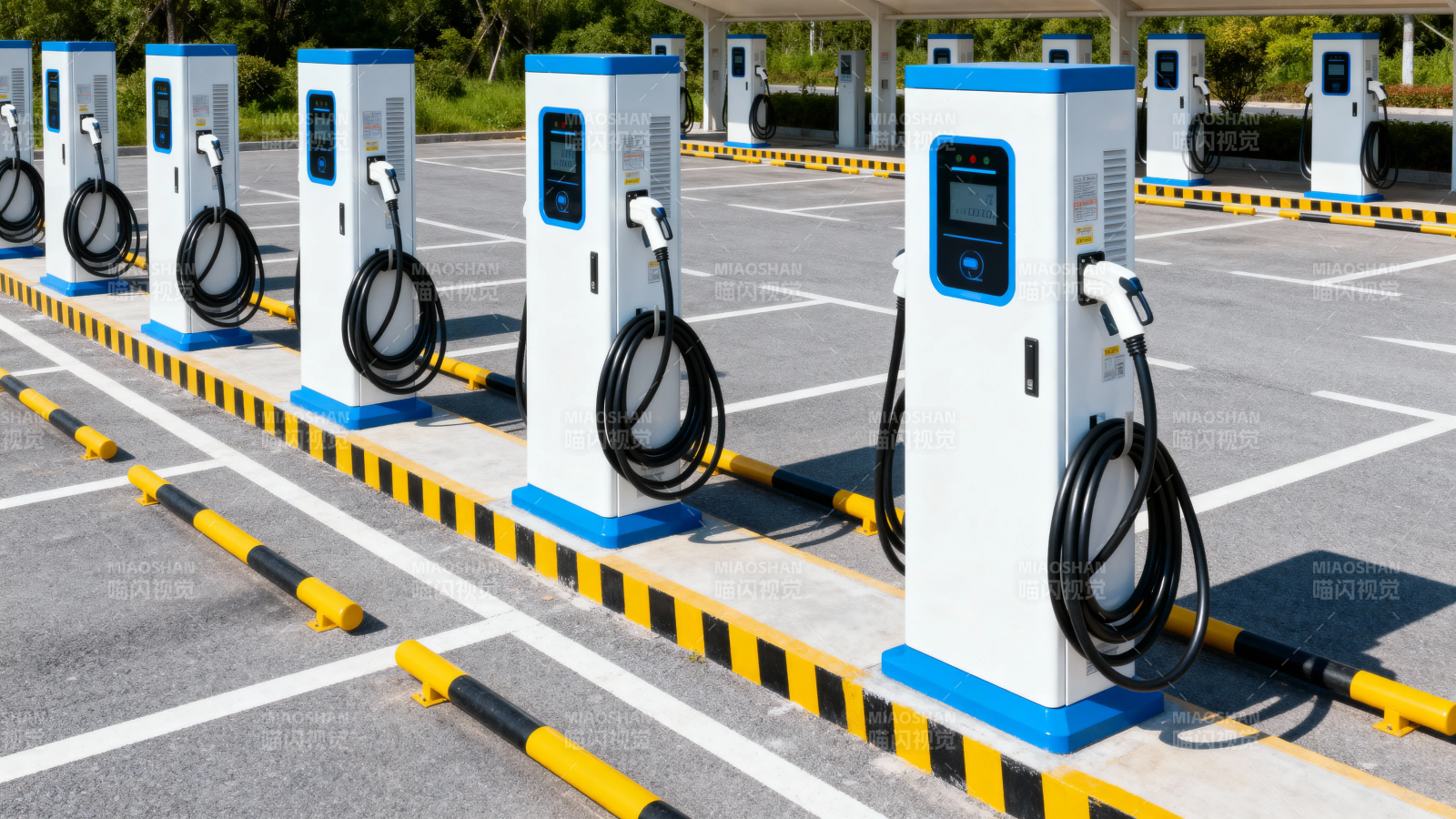 电动车充电站整齐排列图片