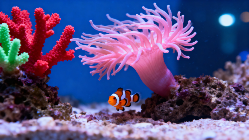 小丑鱼与粉海葵共舞图片