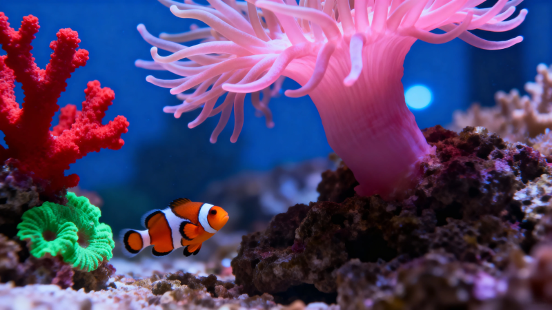 小丑鱼与粉海葵共舞图片