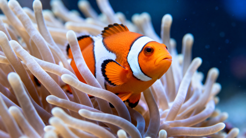 小丑鱼藏身海葵中图片