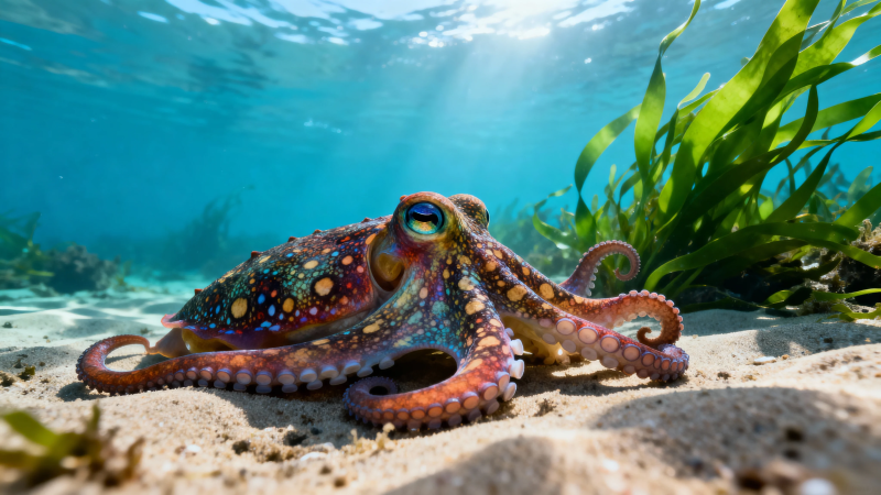 海底彩章静卧沙床图片