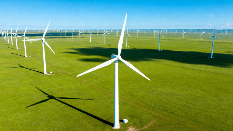 草原风电场 蓝天绿野间图片
