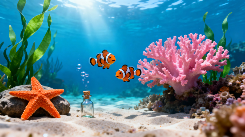 海底世界 小丑鱼与珊瑚共舞图片