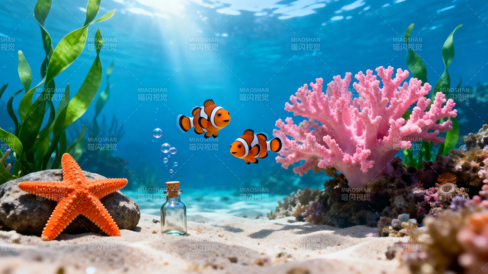 海底世界 小丑鱼与珊瑚共舞图片