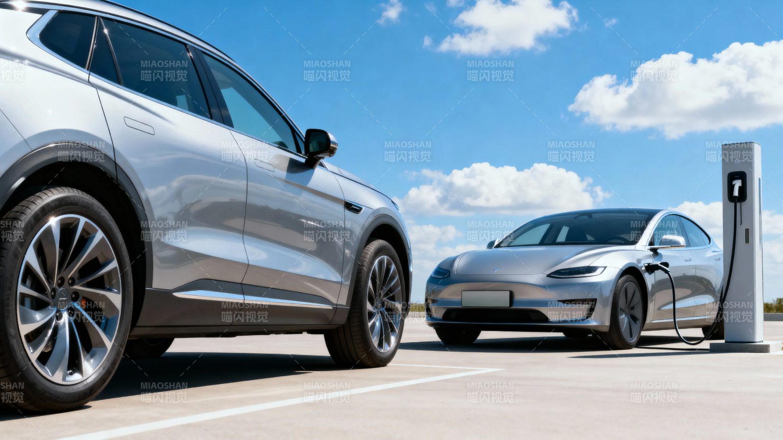 电动车充电中 蓝天白云下图片