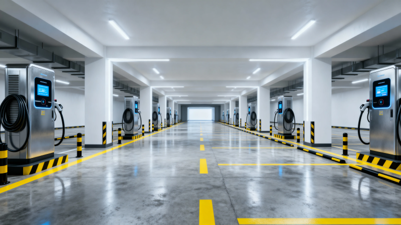 地下车库充电桩整齐排列图片